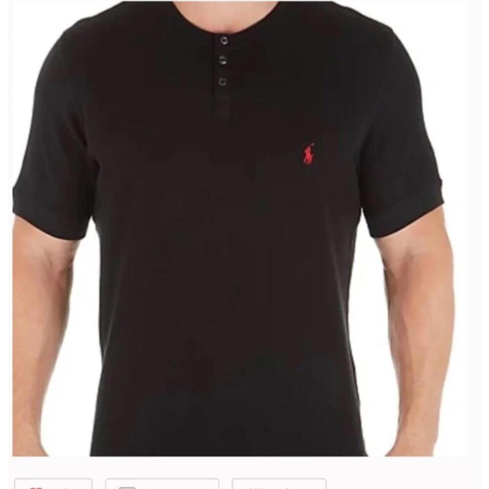 Polo Ralph Lauren Sleepwear Shirt Mens M Black Waffle Knit Short Sleeve NWT